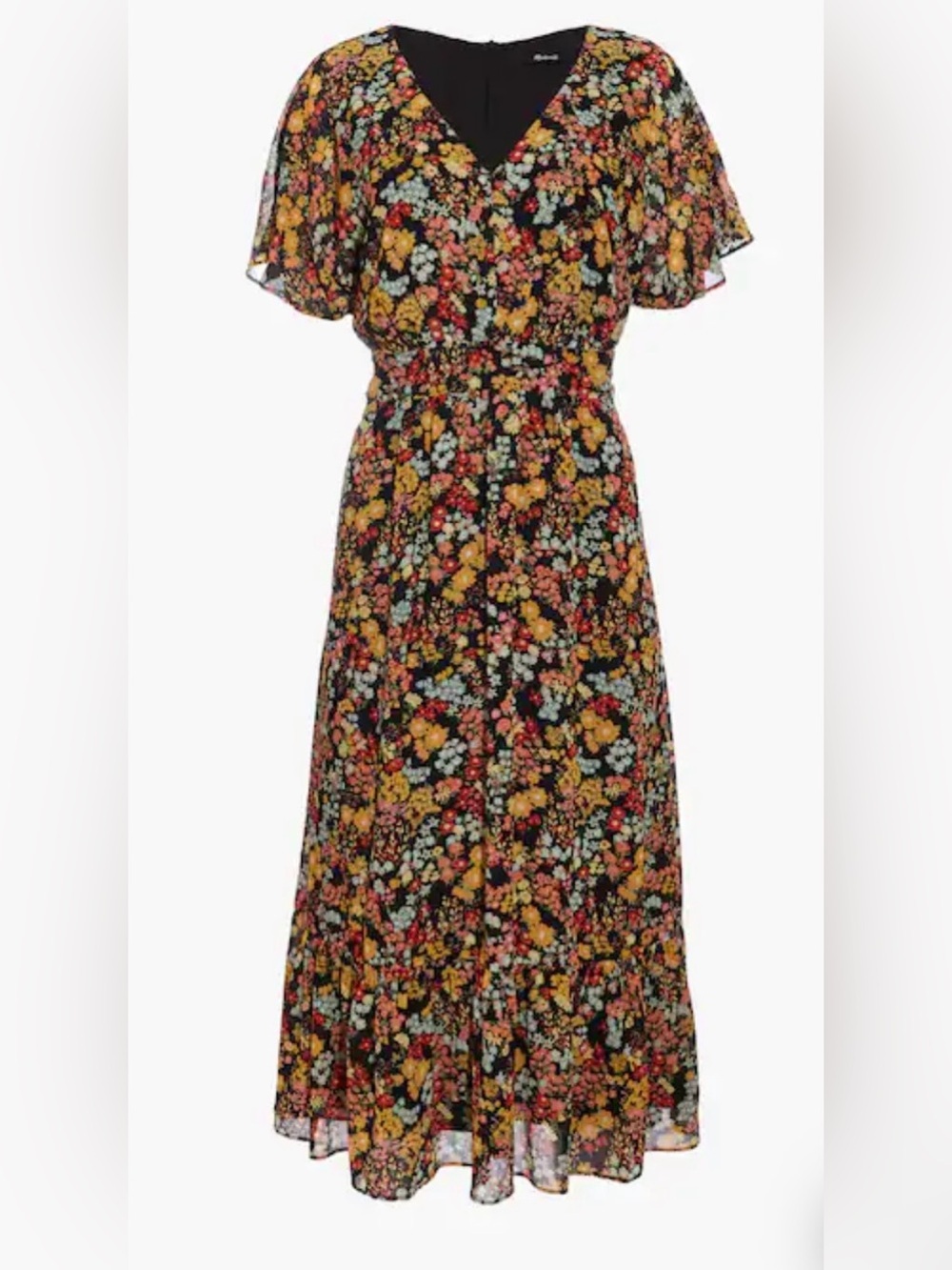 Madewell Dolman-Sleeve Ruffle-Hem Midi Dress in Flower Garden
